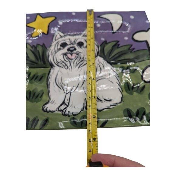 Hand-Painted Ceramic Westie Dog Plate Tray Signed by Artist Bone Handles 11 3/4" - Picture 7 of 8